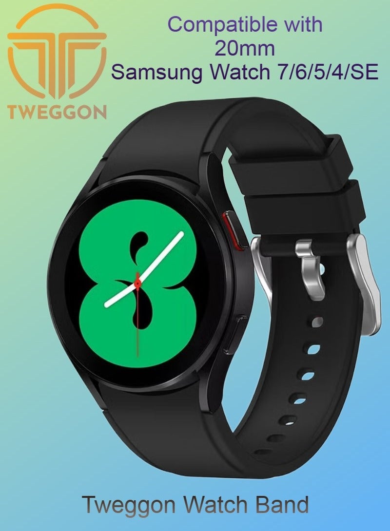 تي دبليو إي جي جي أو أن حزام سيليكون 20 مم متوافق مع ساعة سامسونج جالاكسي 7/ساعة 6/ساعة 5/ساعة 4، أسود - Image 1